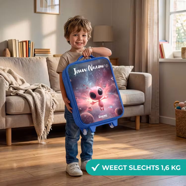 Kinderkoffer met naam - Blauw - Roze Alien in Sterrennevel — 2