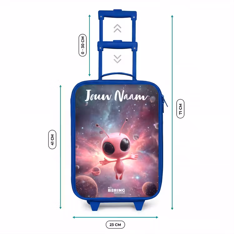 Kinderkoffer met naam - Blauw - Roze Alien in Sterrennevel — 6