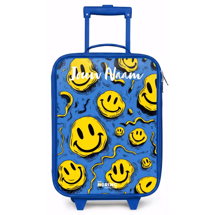 Kinderkoffer met naam - Blauw - Smiley - Blauw - Geel — 1