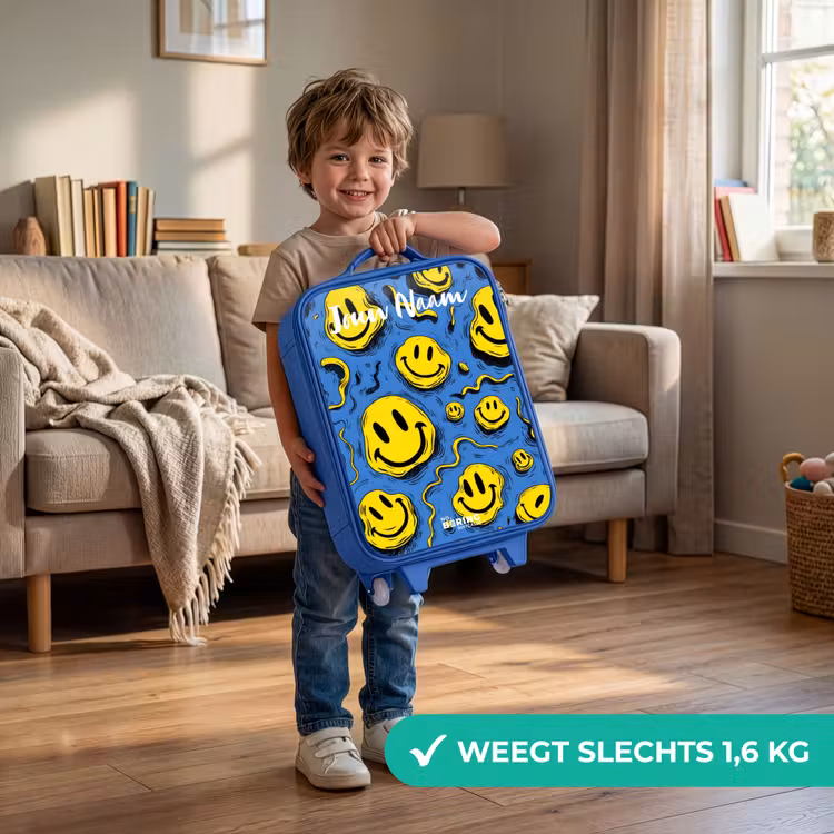 Kinderkoffer met naam - Blauw - Smiley - Blauw - Geel — 2