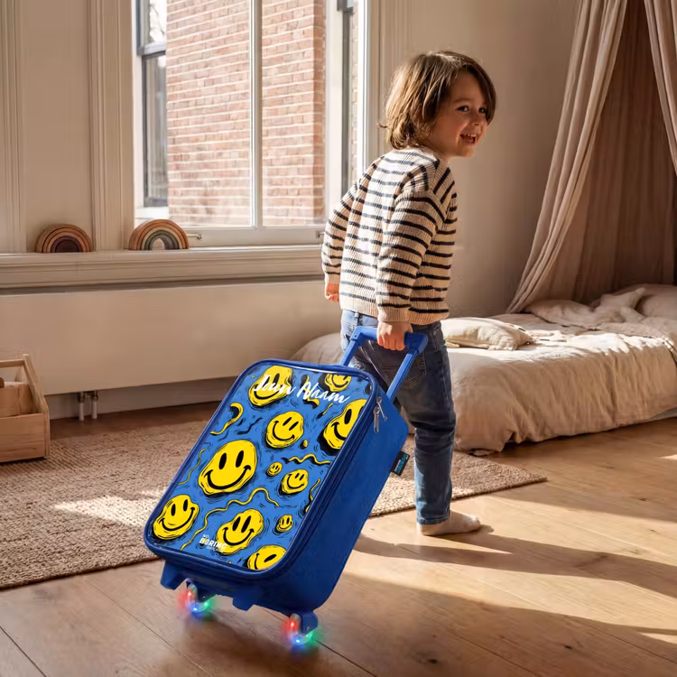 Kinderkoffer met naam - Blauw - Smiley - Blauw - Geel — 3