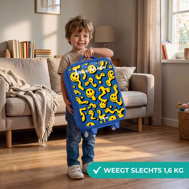 Kinderkoffer met naam - Blauw - Smiley - Geel - Blauw — 2