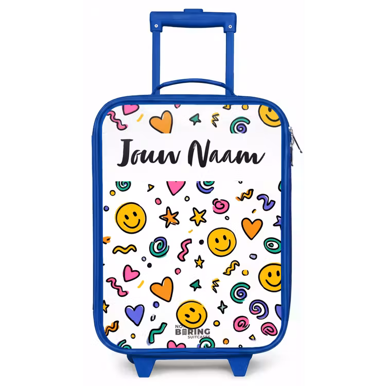 Kinderkoffer met naam - Blauw - Smiley - Hartje - Ster — 1