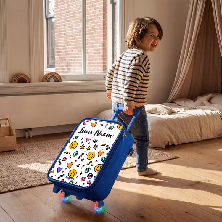 Kinderkoffer met naam - Blauw - Smiley - Hartje - Ster — 3