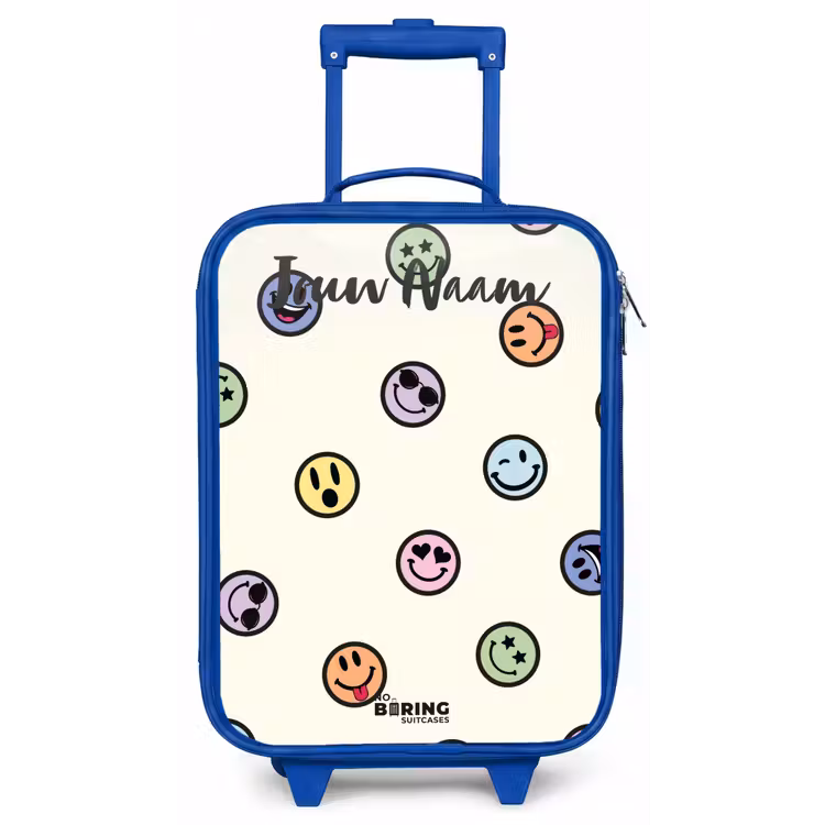 Kinderkoffer met naam - Blauw - Speelse smiley-mix — 1