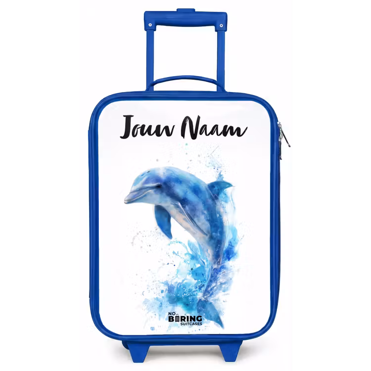 Kinderkoffer met naam - Blauw - Springende blauwe dolfijn — 1