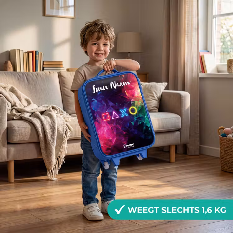 Kinderkoffer met naam - Blauw - Symbolen - Game - Kleurrijk — 2