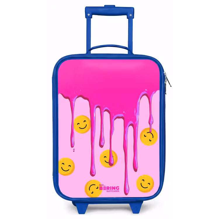 Kinderkoffer met naam - Blauw - Verf - Smiley - Roze — 1