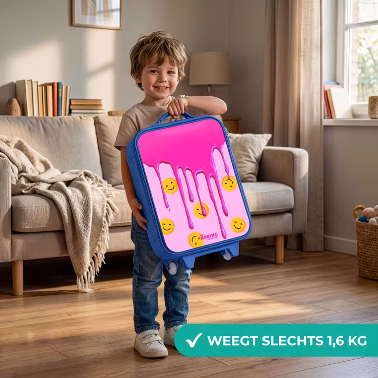 Kinderkoffer met naam - Blauw - Verf - Smiley - Roze — 2