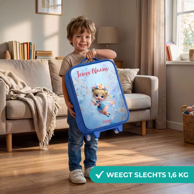 Kinderkoffer met naam - Blauw - Vlinderfee in Bloemenlucht — 2