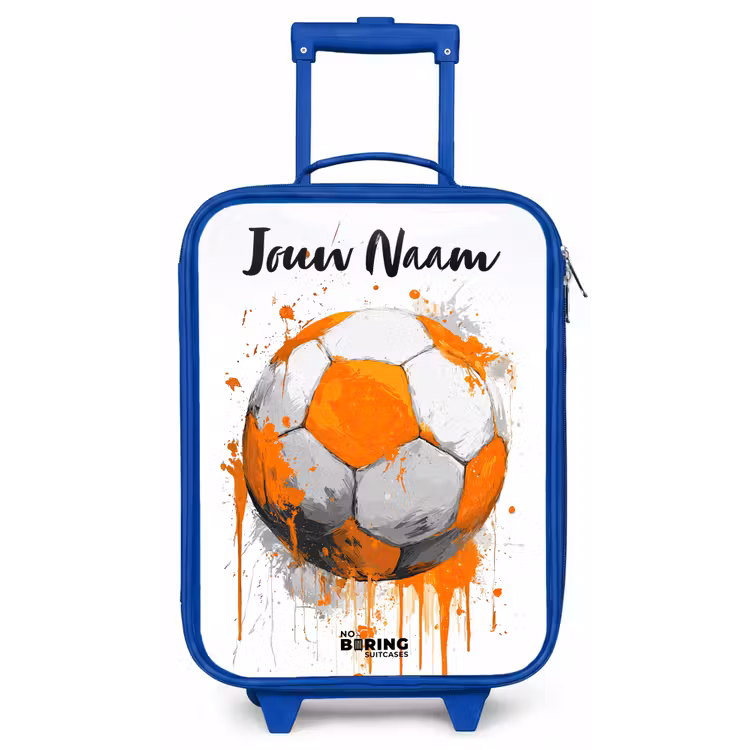 Kinderkoffer met naam - Blauw - Voetbalvibes - Verf - Oranje — 1