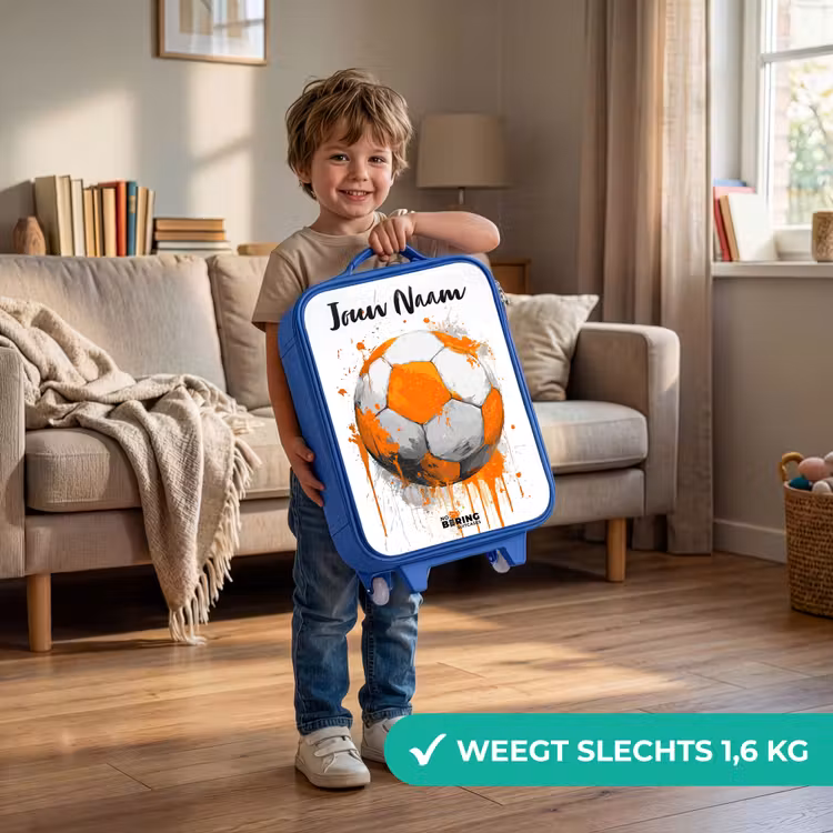 Kinderkoffer met naam - Blauw - Voetbalvibes - Verf - Oranje — 2