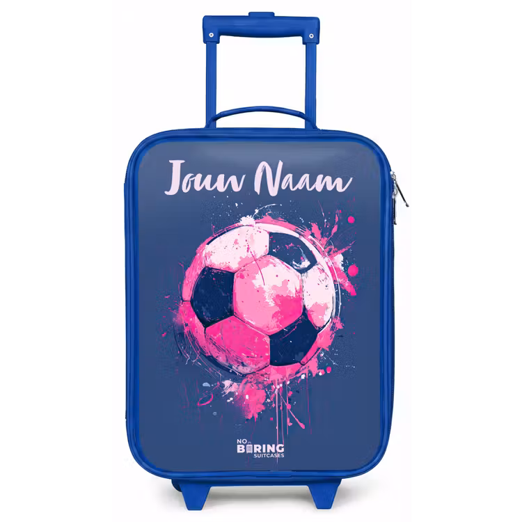 Kinderkoffer met naam - Blauw - Voetbalvibes - Verf - Roze - Blauw — 1