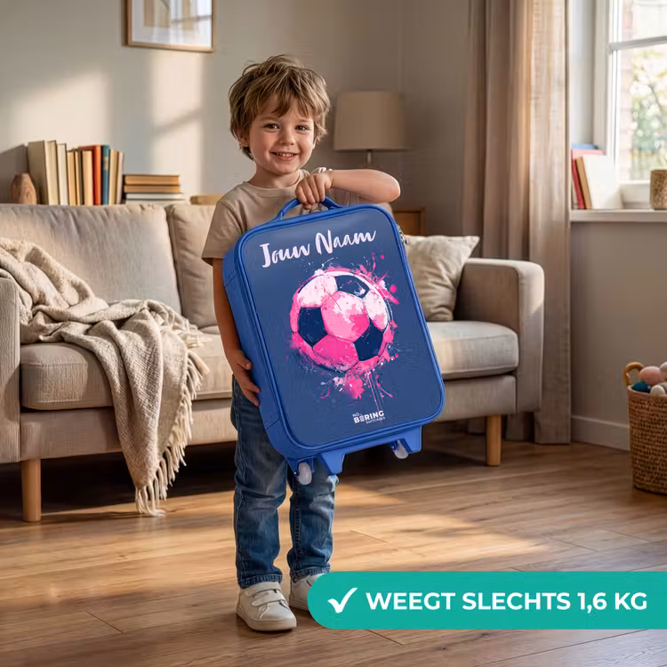 Kinderkoffer met naam - Blauw - Voetbalvibes - Verf - Roze - Blauw — 2