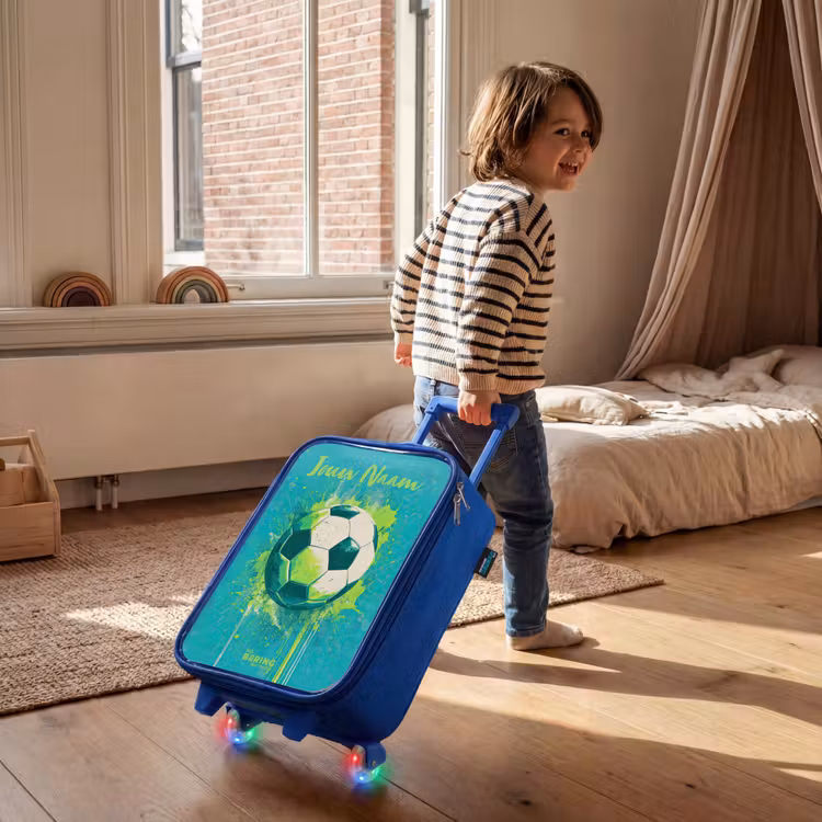 Kinderkoffer met naam - Blauw - Voetbalvibes - Verfspatten - Groen - Blauw — 3