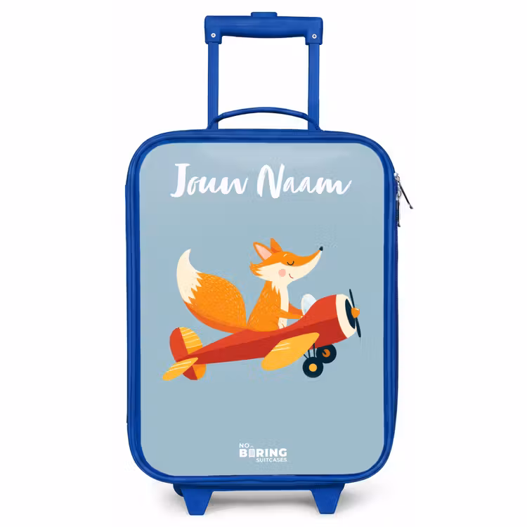 Kinderkoffer met naam - Blauw - Vos - Vliegtuig - Vliegen — 1