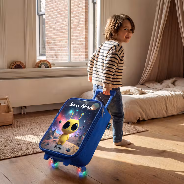Kinderkoffer met naam - Blauw - Vrolijk buitenaards wezentje — 3