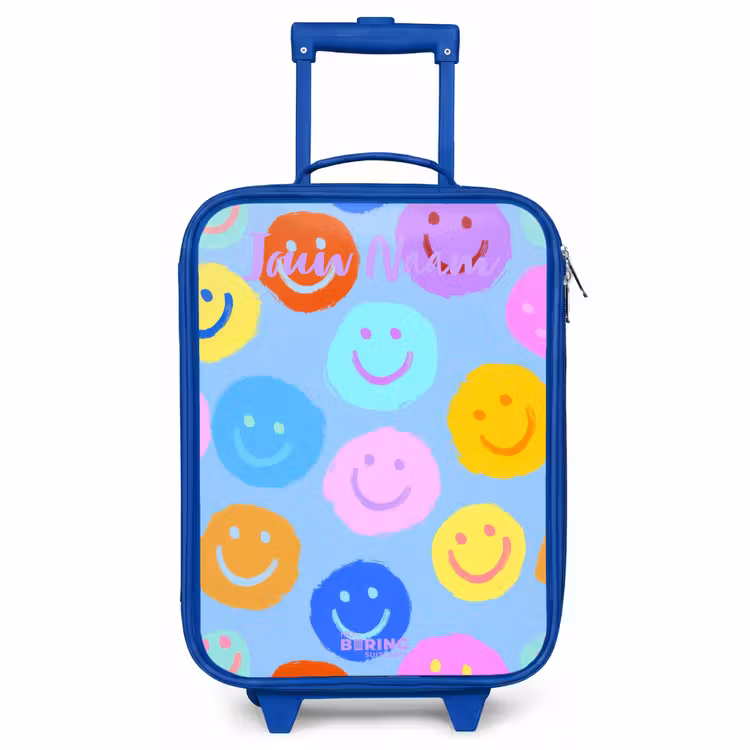 Kinderkoffer met naam - Blauw - Vrolijk patroon van smileys — 1