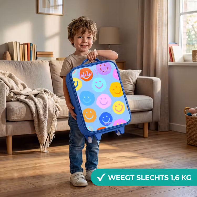 Kinderkoffer met naam - Blauw - Vrolijk patroon van smileys — 2