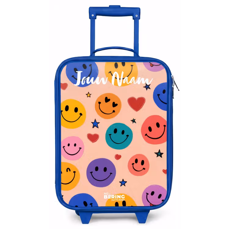 Kinderkoffer met naam - Blauw - Vrolijk Smiley-patroon — 1