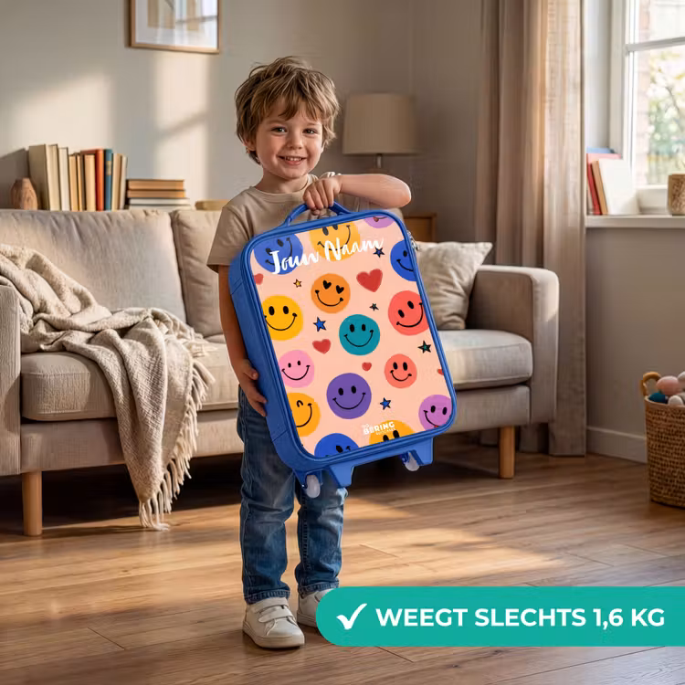 Kinderkoffer met naam - Blauw - Vrolijk Smiley-patroon — 2