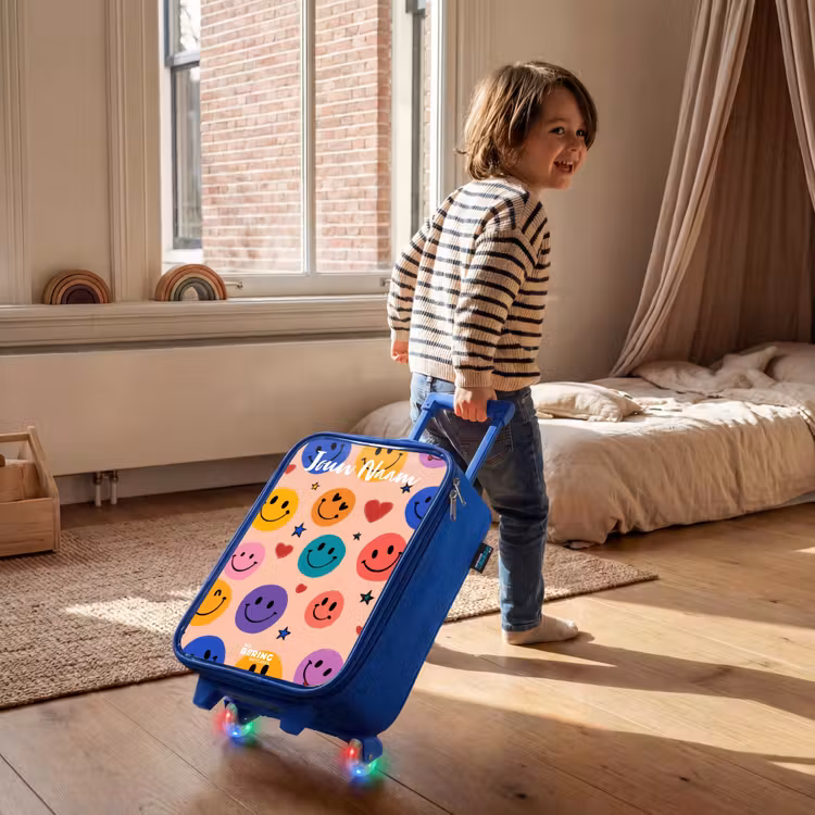 Kinderkoffer met naam - Blauw - Vrolijk Smiley-patroon — 3