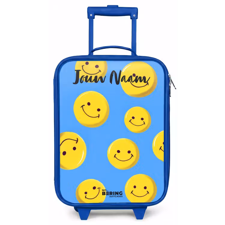 Kinderkoffer met naam - Blauw - Vrolijke smileyregen — 1