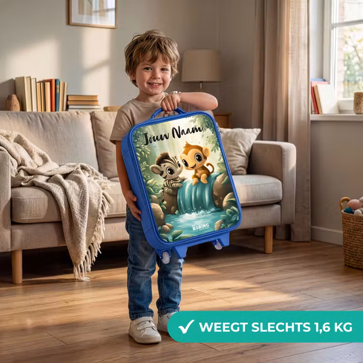 Kinderkoffer met naam - Blauw - Zebra - Aapje - Waterval - Rotsen — 2
