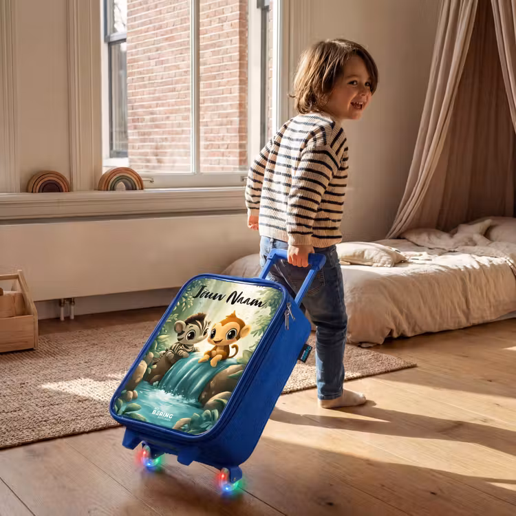 Kinderkoffer met naam - Blauw - Zebra - Aapje - Waterval - Rotsen — 3