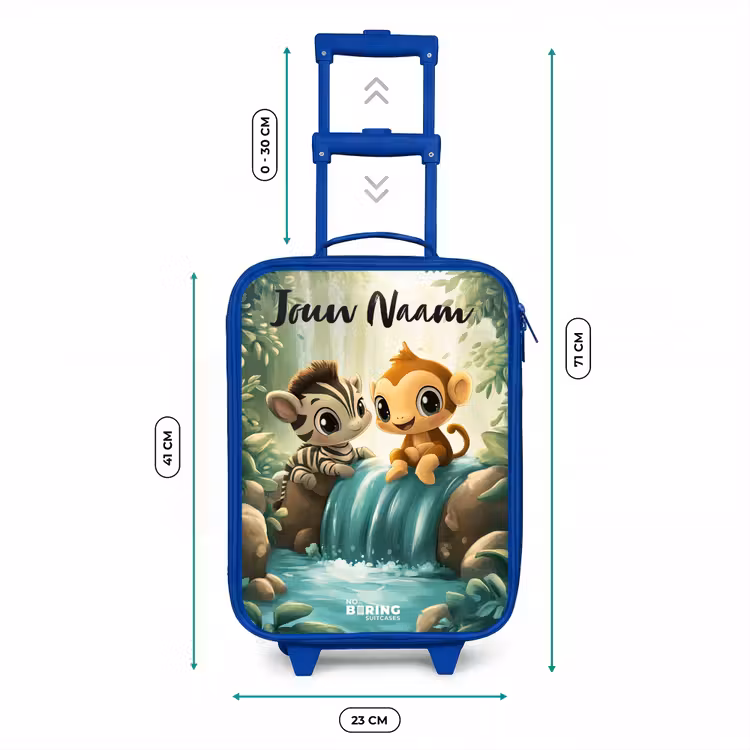 Kinderkoffer met naam - Blauw - Zebra - Aapje - Waterval - Rotsen — 6