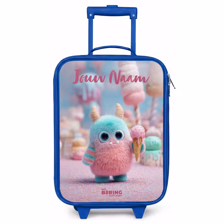 Kinderkoffer met naam - Blauw - Zoet Monstersnoep Avontuur — 1
