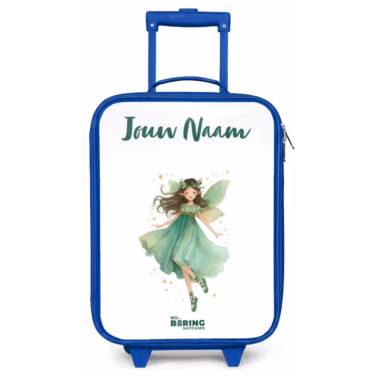 Kinderkoffer met naam - Blauw - Zwevende groene elf — 1