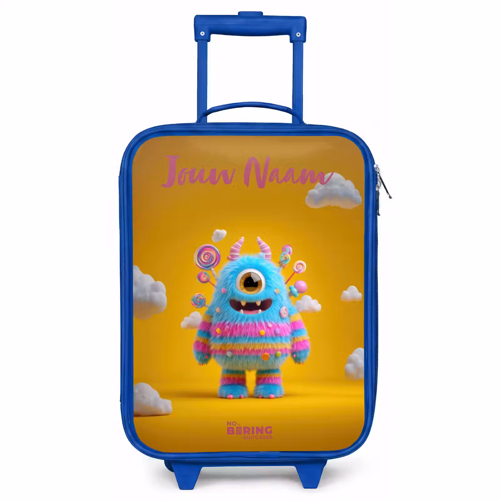 Kinderkoffer met naam - Blauw - Snoep - Monster - Regenboog — 1