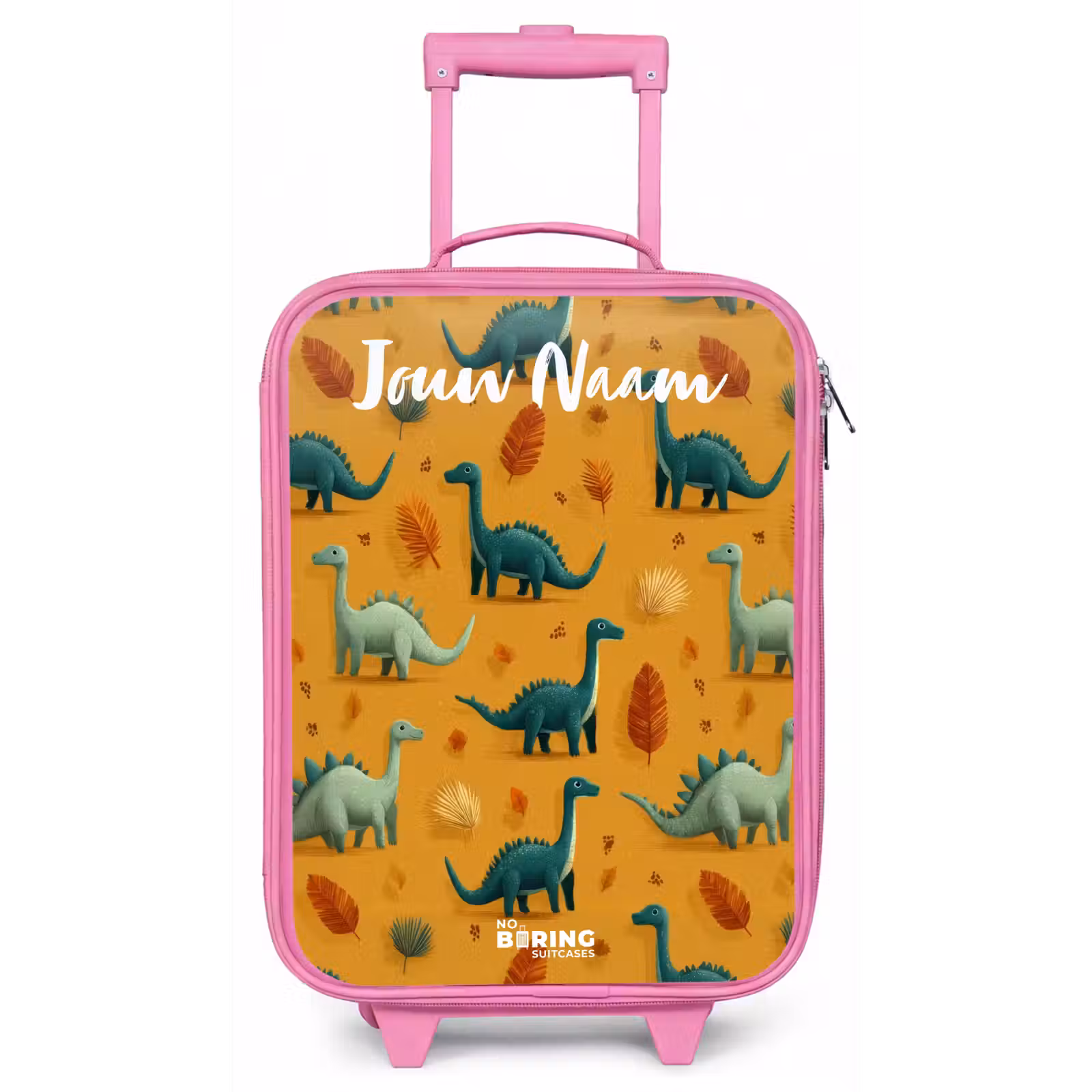 Kinderkoffer met naam - Roze - Dino - Dieren - Patroon — 1