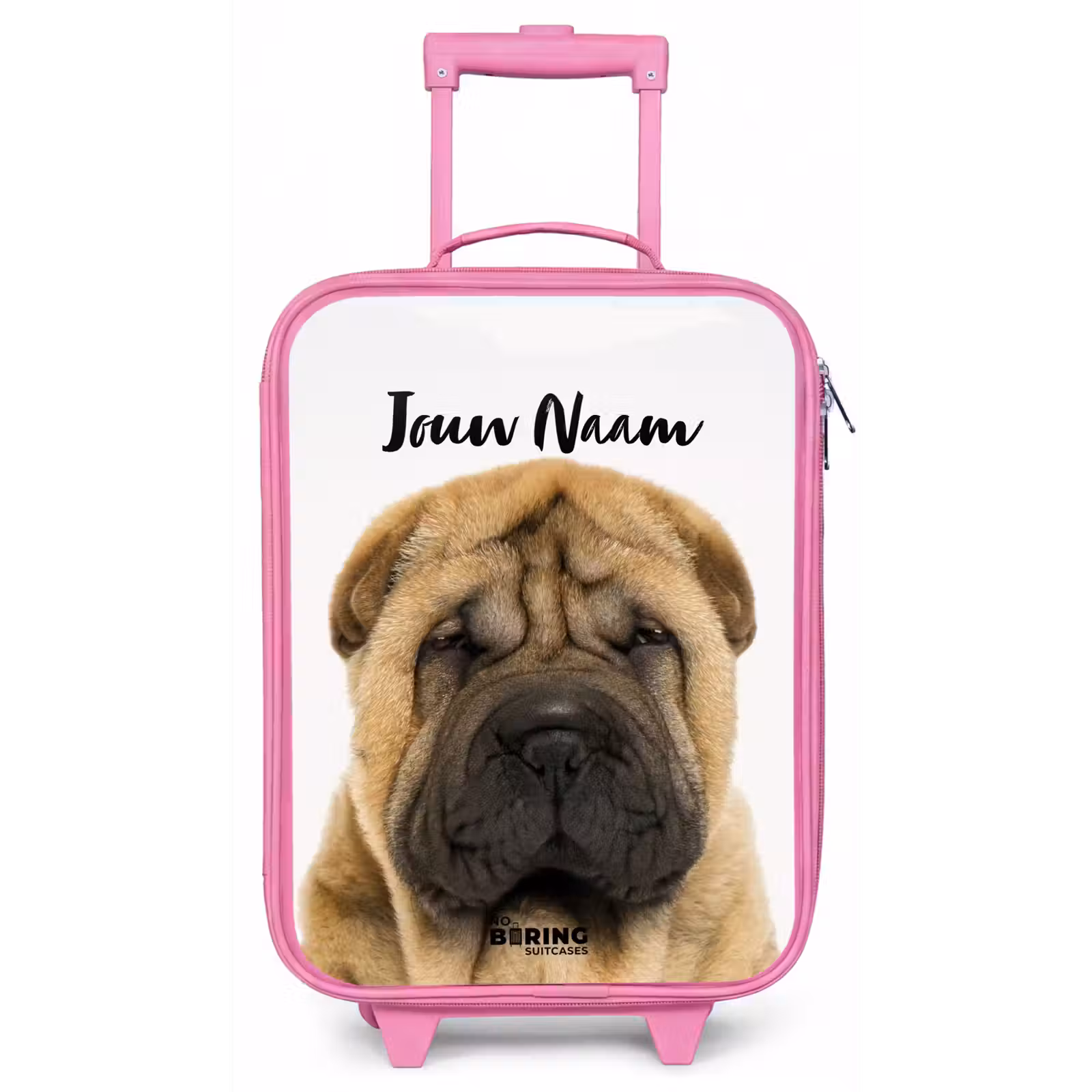 Kinderkoffer met naam - Roze - Hondje met Boos Hoofd — 1