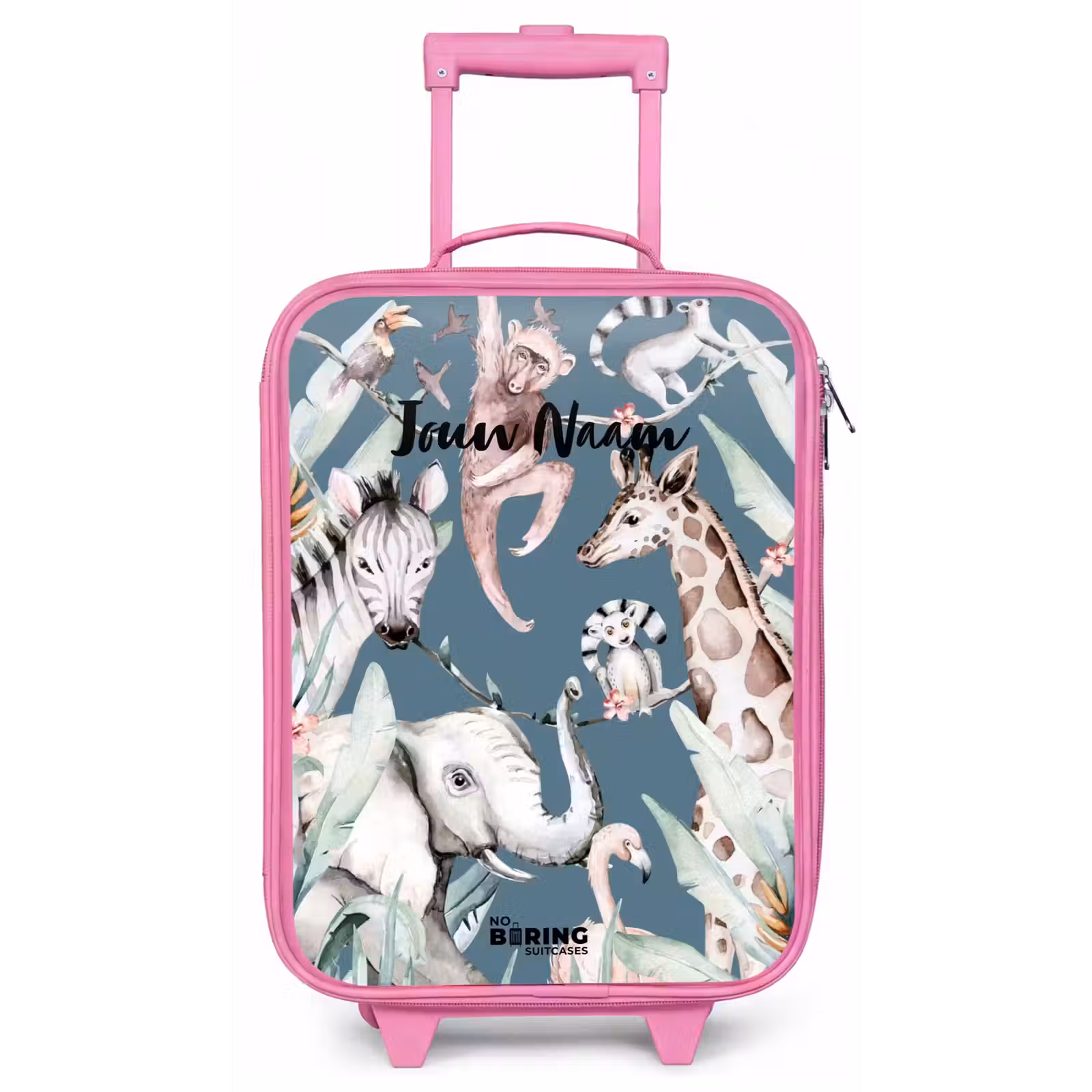 Kinderkoffer met naam - Roze - Jungle Dierenfeest — 1