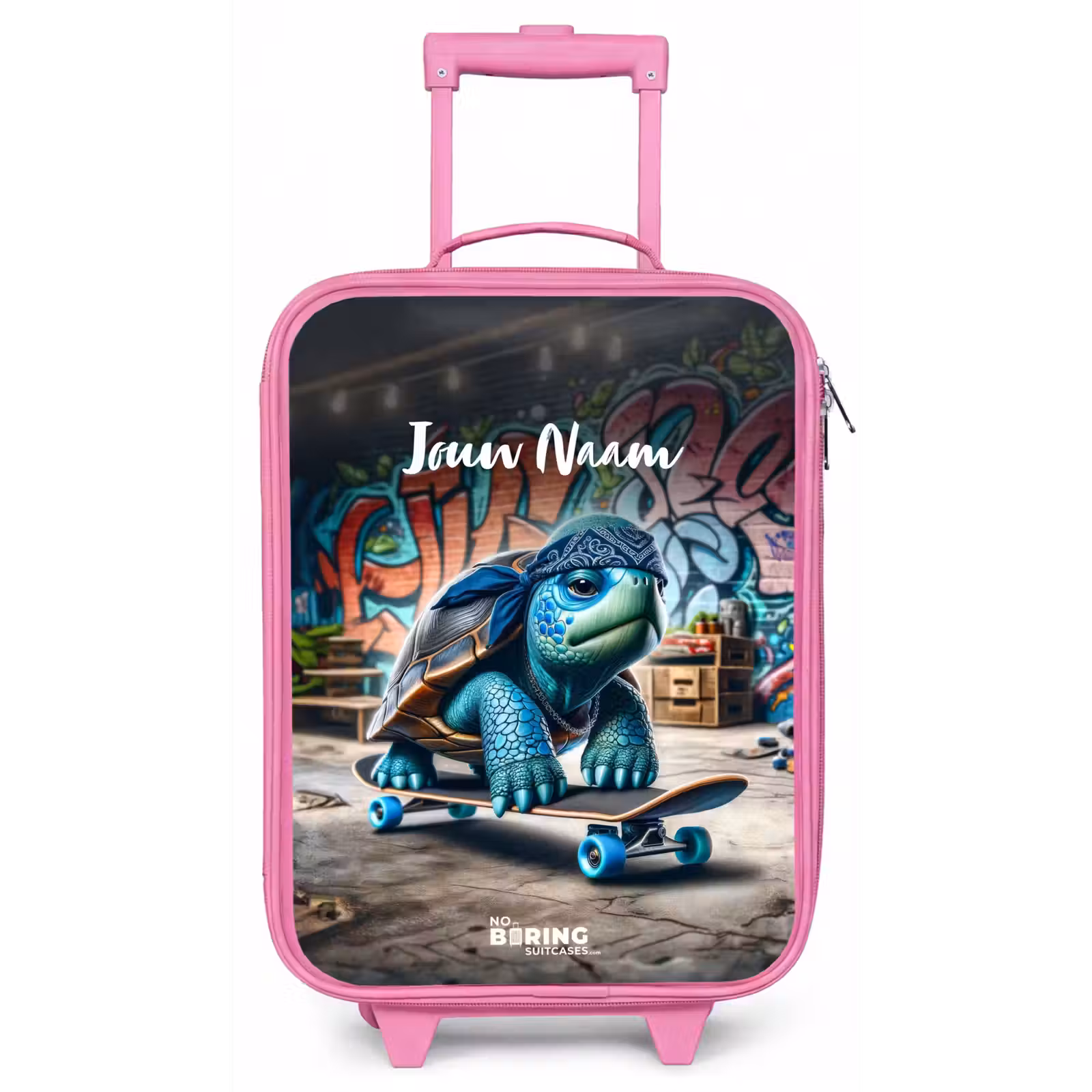 Kinderkoffer met naam - Roze - Skater schildpad — 1
