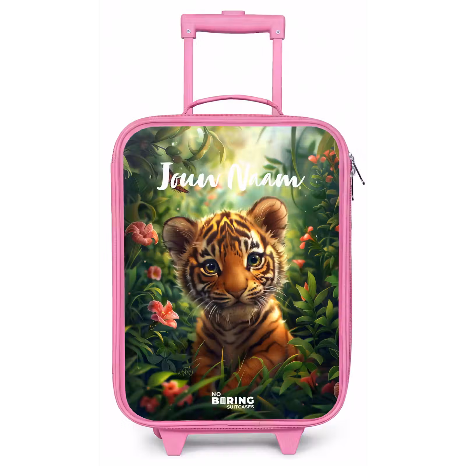 Kinderkoffer met naam - Roze - Tommy tijger — 1