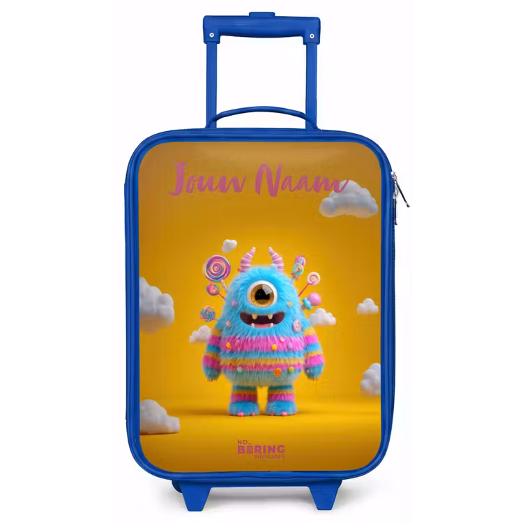Kinderkoffer met naam - Blauw - Snoep - Monster - Regenboog — 1