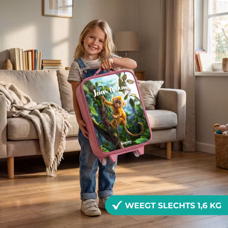 Kinderkoffer met naam - Roze - Alex aapje — 2