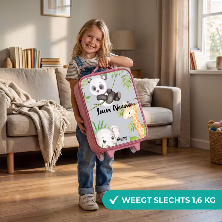 Kinderkoffer met naam - Roze - Diertjes in de jungle — 2