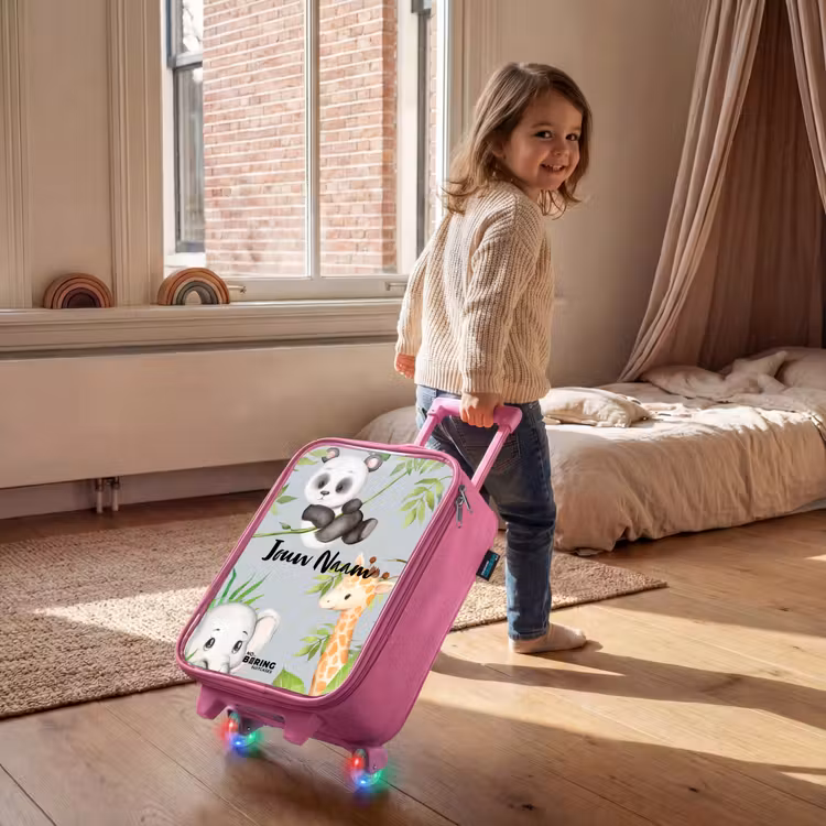 Kinderkoffer met naam - Roze - Diertjes in de jungle — 3