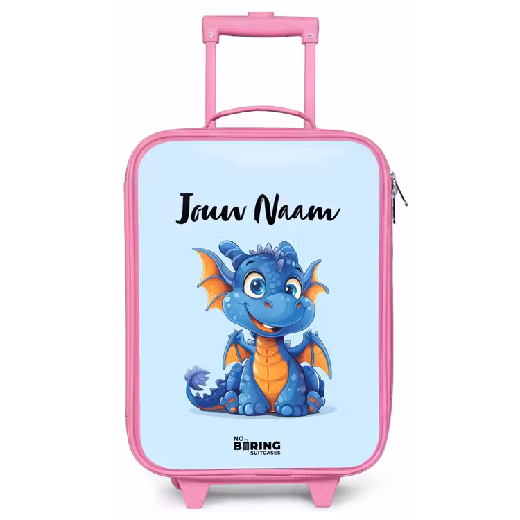 Kinderkoffer met naam - Roze - Dinky draakje — 1