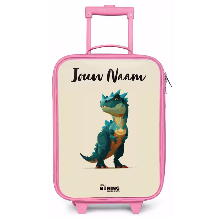Kinderkoffer met naam - Roze - Dino - Dier - Groen — 1