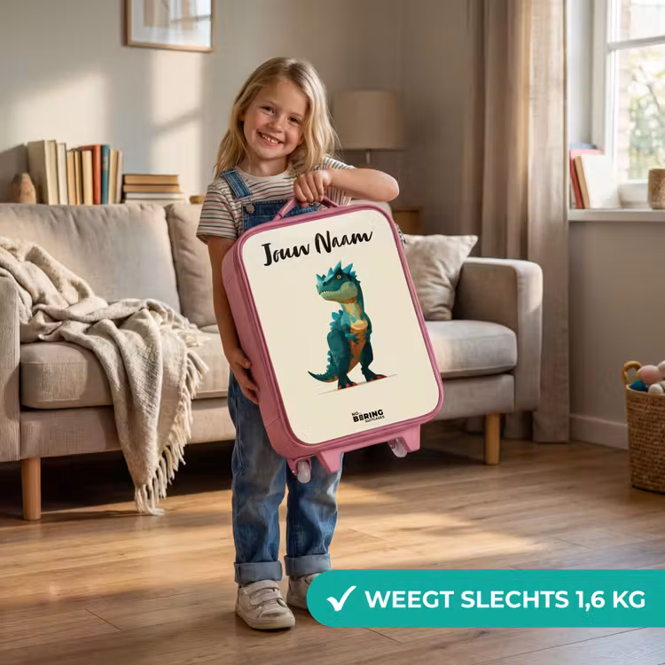 Kinderkoffer met naam - Roze - Dino - Dier - Groen — 2