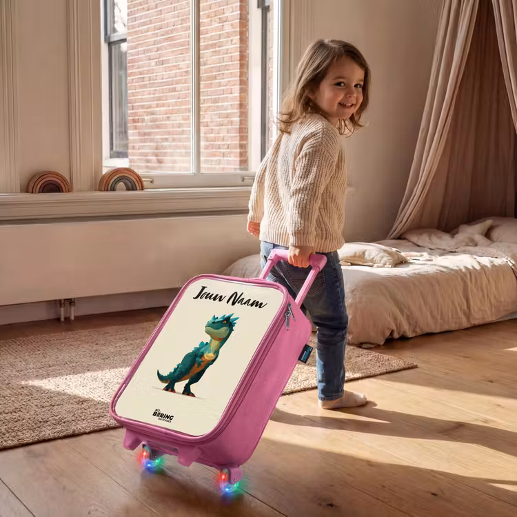 Kinderkoffer met naam - Roze - Dino - Dier - Groen — 3