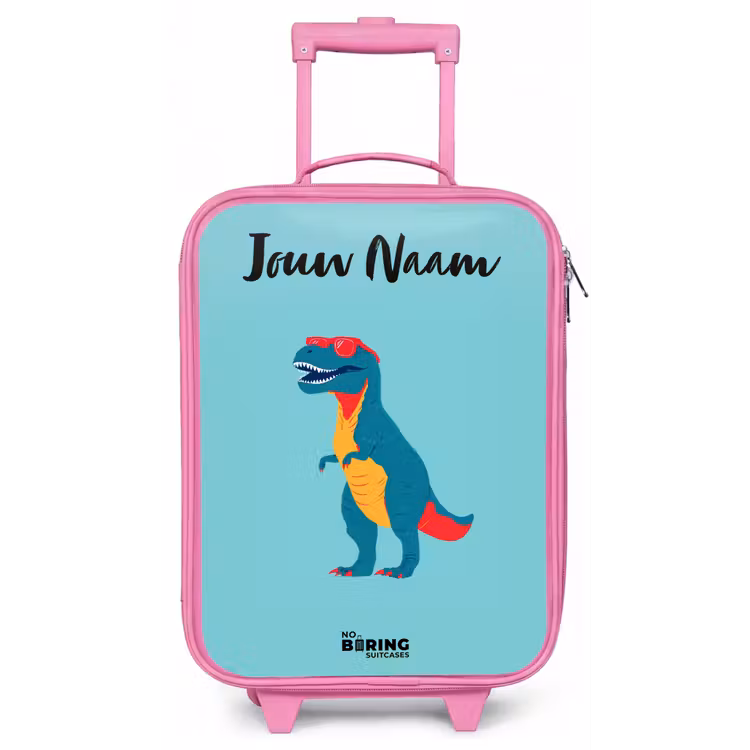 Kinderkoffer met naam - Roze - Dino - Dier - Zonnebril — 1
