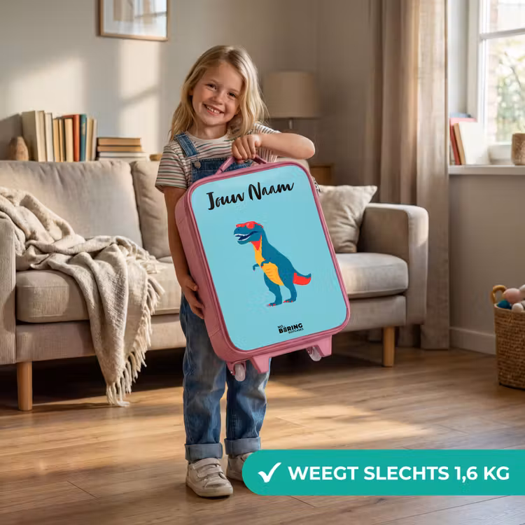 Kinderkoffer met naam - Roze - Dino - Dier - Zonnebril — 2