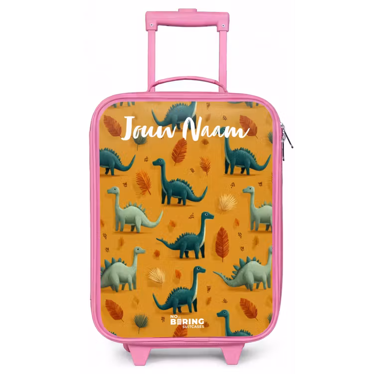 Kinderkoffer met naam - Roze - Dino - Dieren - Patroon — 1