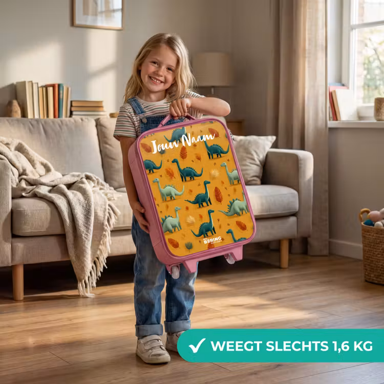 Kinderkoffer met naam - Roze - Dino - Dieren - Patroon — 2